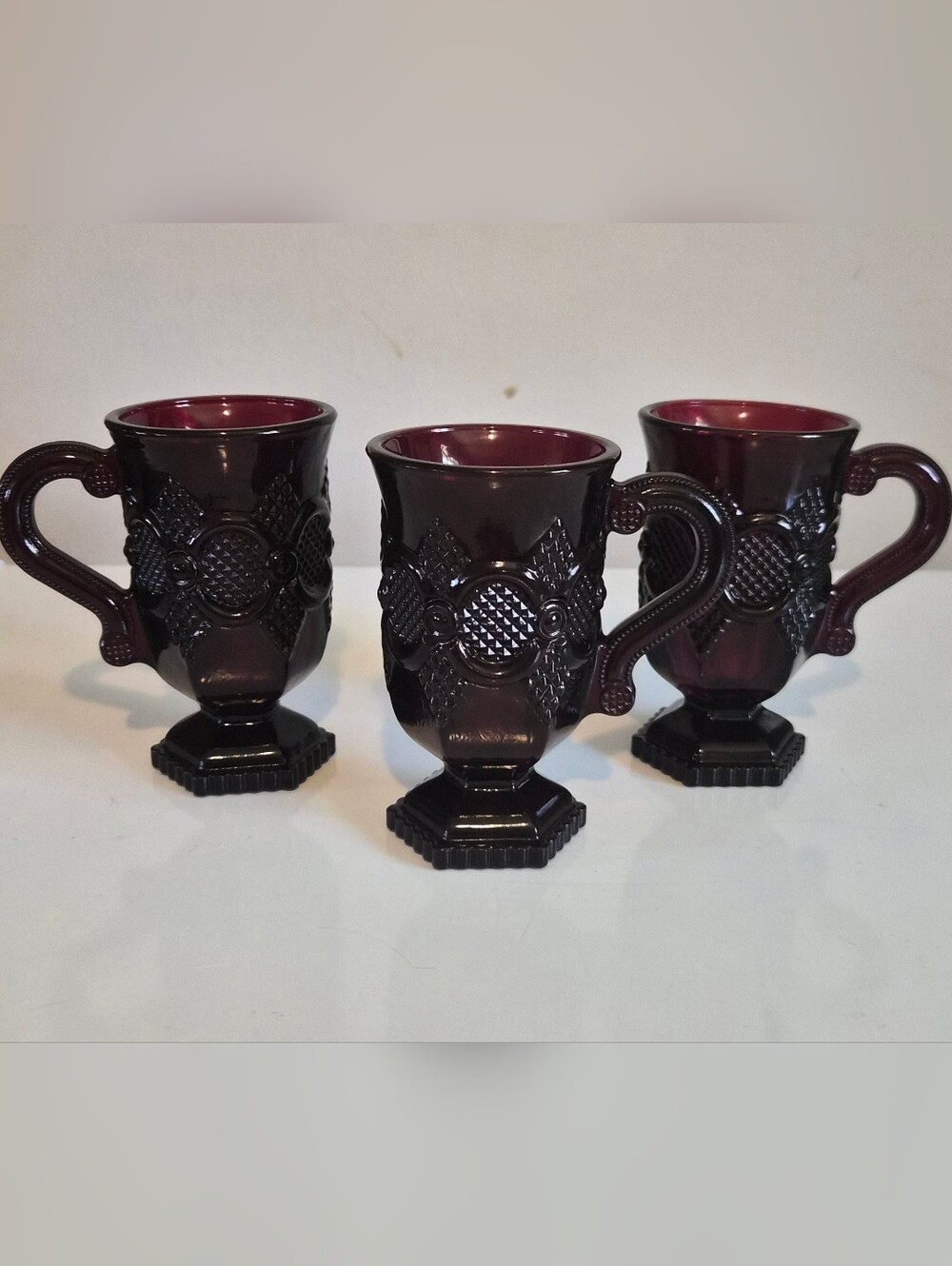 Avon 1876 Ruby Red Pedestal Mugs - Set of 3